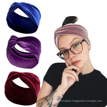 Wholesale Fashion Women monochrome Elastic Headband Hair Accessories Cross Velvet Headbands